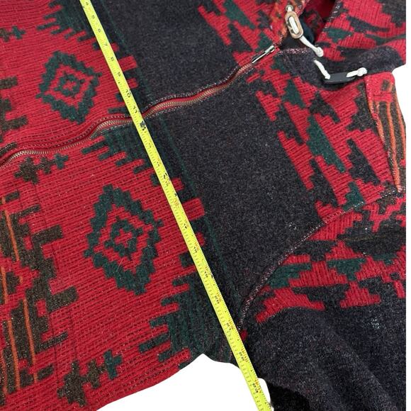 VTG Woolrich Womens Aztec Wool Hooded Jacket Size L Red Tribal Native USA 90s - Picture 15 of 16
